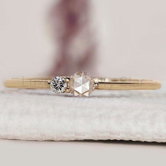 Round Rose Cut Two Stone Ring