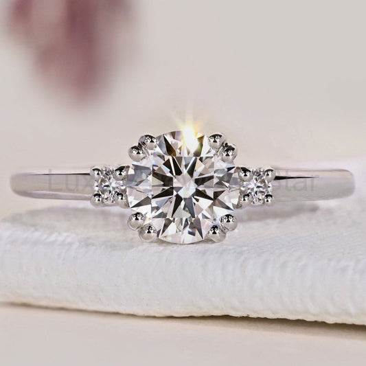 Three Diamond Engagement Ring - Round Cut