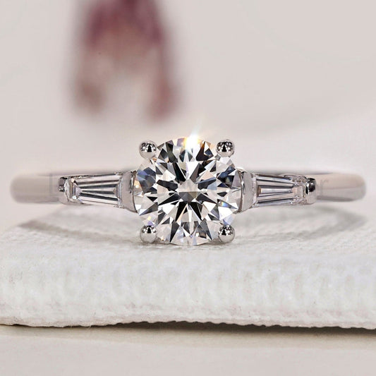 Three Stone Engagement Ring - Round and Baguette
