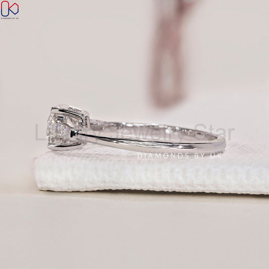 Three Stone Engagement Ring - Round and Baguette - image 2