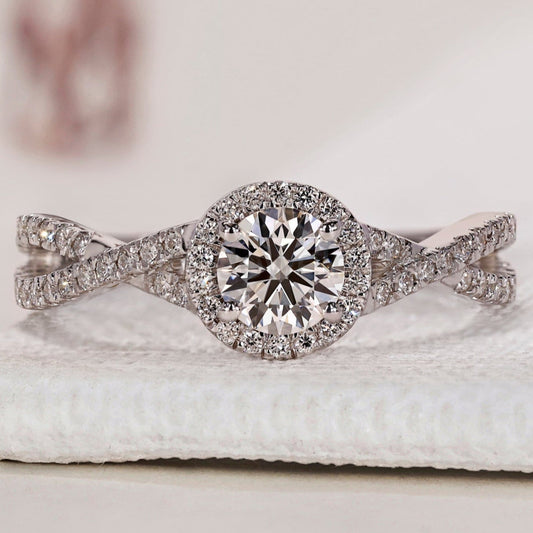 Twisted Pave Engagement Ring In Halo Style