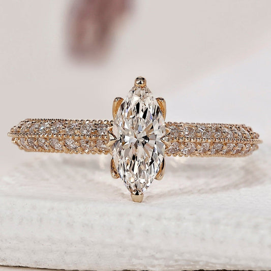 Two Sided Pave Set Marquise Diamond Ring