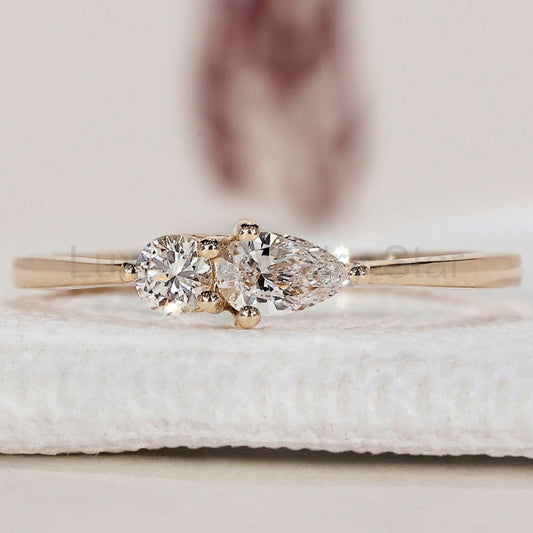 Two Stone Engagement Ring – Pear and Round Diamonds