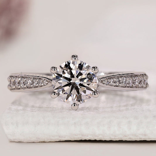 White Gold Diamond Ring With Tapered Shank Band