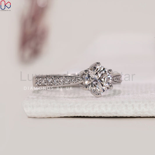 White Gold Diamond Ring With Tapered Shank Band - image 2