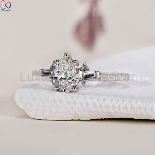 White Gold Tear Drop Diamond Ring - image 2