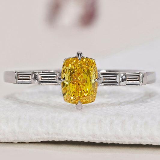 Yellow Cushion Diamond Ring In White Gold