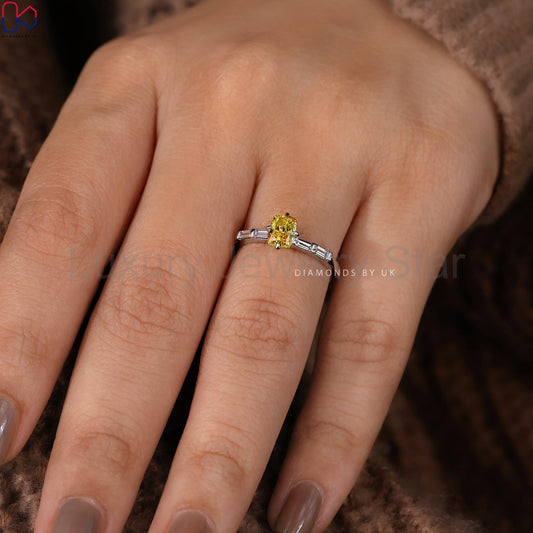 Yellow Cushion Diamond Ring In White Gold - image 2