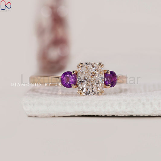 Yellow Gold Elongated Cushion Cut Diamond Ring - image 2