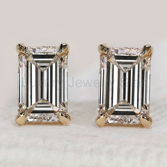 Yellow Gold Emerald Cut Diamond Earrings