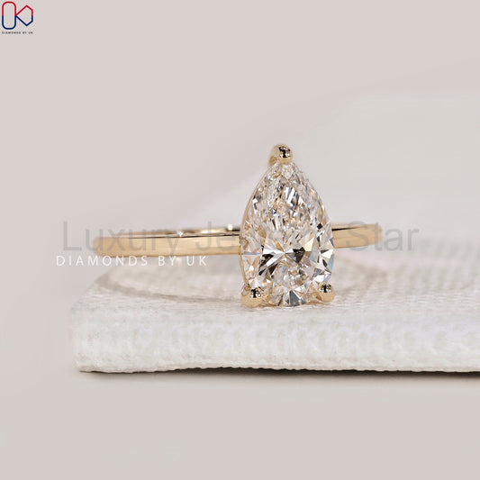 Yellow Gold Pear Solitaire Engagement Ring - image 2