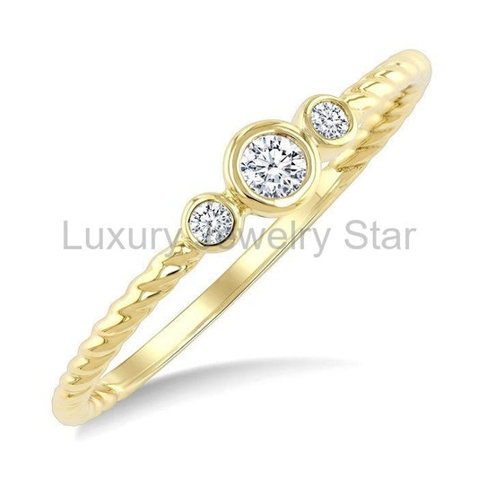 3 Stone Round Shape Bezel Set Petite Diamond Ring