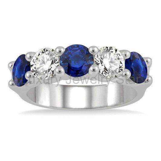 5 Stone Gemstone & Diamond Fashion Band - image 2