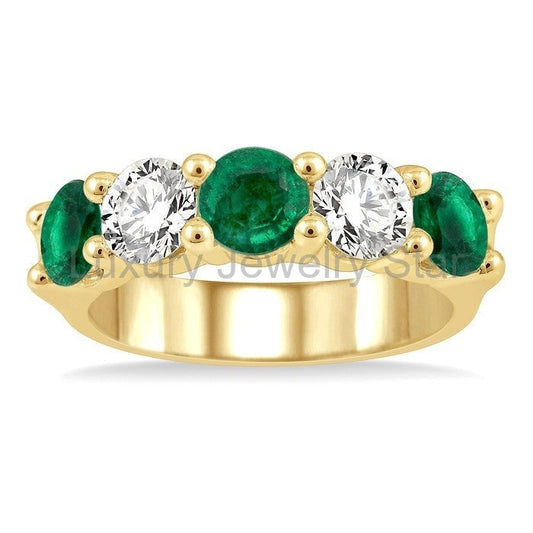 5 Stone Gemstone & Diamond Fashion Band - image 2