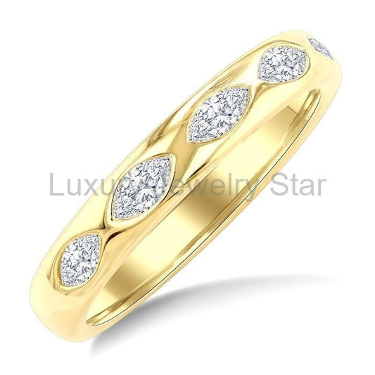 5 Stone Marquise Shape Bezel Set Diamond Band