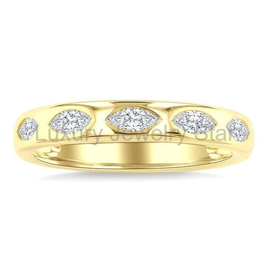 5 Stone Marquise Shape Bezel Set Diamond Band - image 2