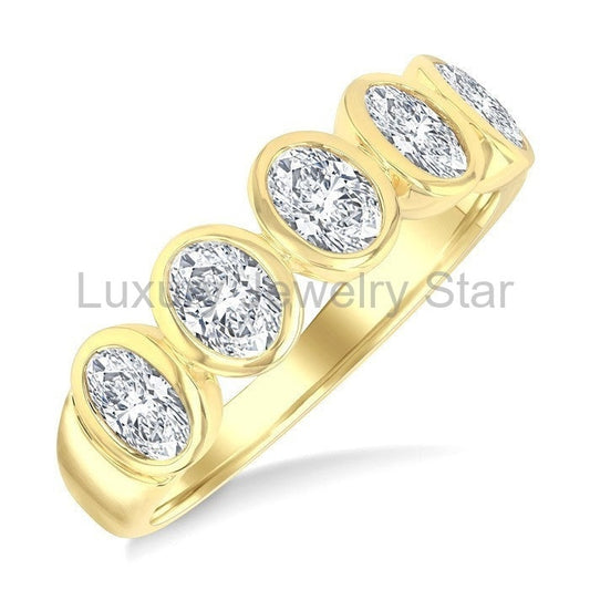 5 Stone Oval Shape Bezel Set Diamond Band