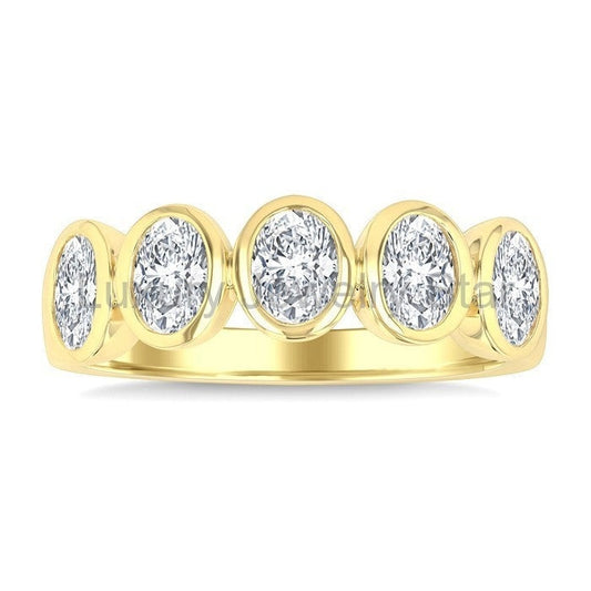 5 Stone Oval Shape Bezel Set Diamond Band - image 2