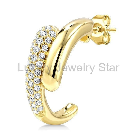 Aeris Gold Diamond Fashion Half Hoop Earrings - image 2