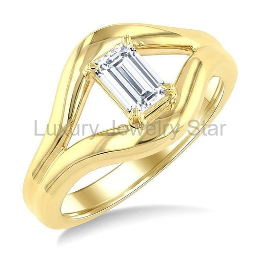 Aeris Gold Emerald Shape Diamond Solitaire Ring