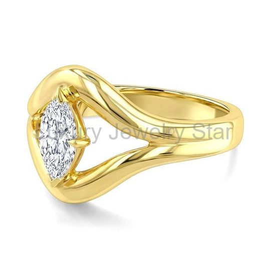 Aeris Gold Marquise Shape Diamond Solitaire Ring - image 2