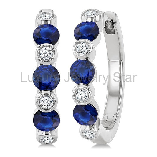 Alternate Gemstone & Diamond Hoop Earrings