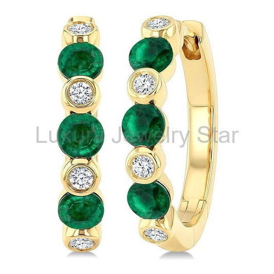 Alternate Gemstone & Diamond Hoop Earrings