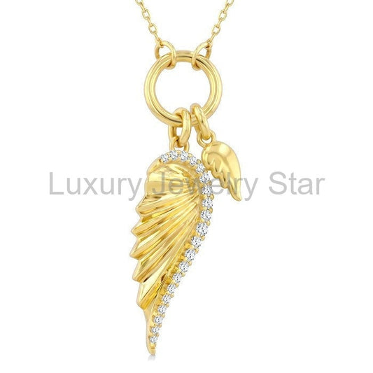 Angel Wings Charm Fluted Diamond Fashion Pendant
