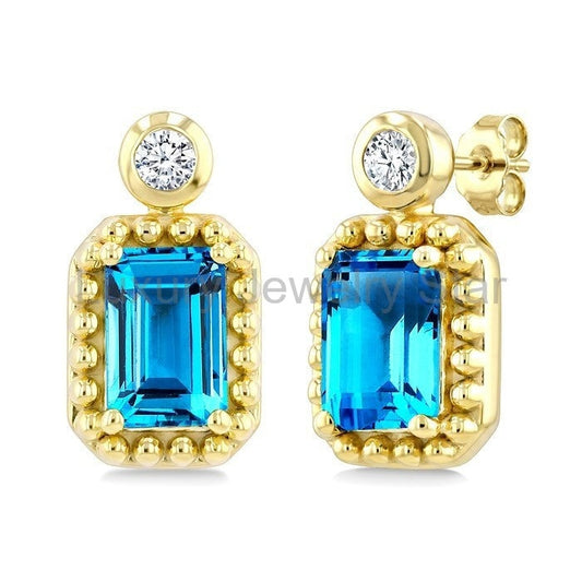 Bead Bijoux Emerald Shape Gemstone & Diamond Earrings