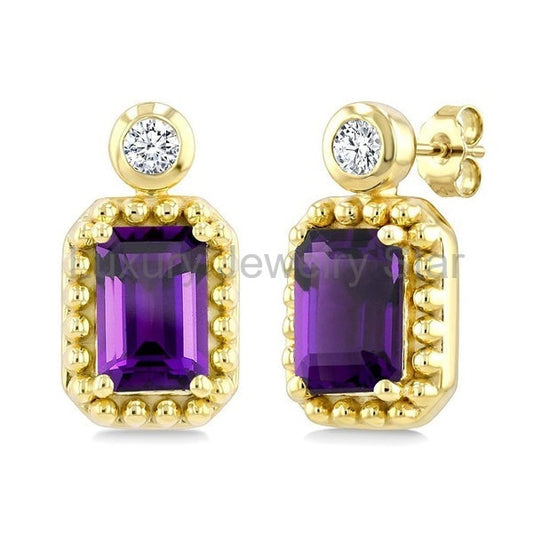Bead Bijoux Emerald Shape Gemstone & Diamond Earrings