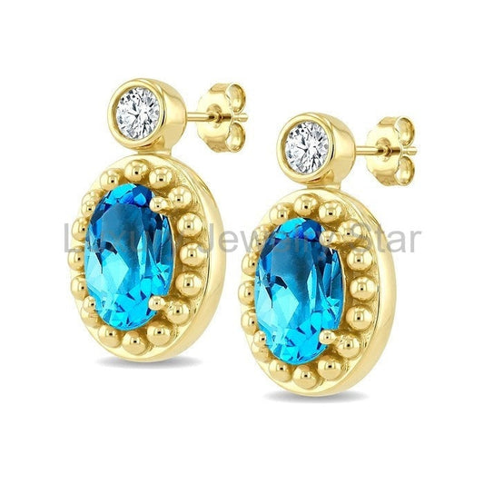 Bead Bijoux Oval Shape Gemstone & Diamond Earrings - image 2