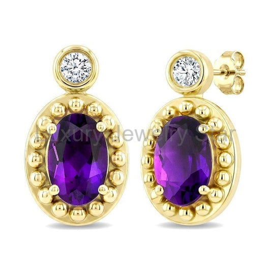 Bead Bijoux Oval Shape Gemstone & Diamond Earrings
