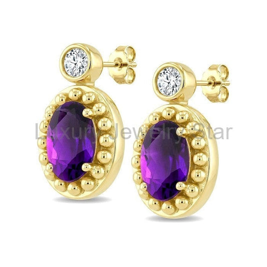 Bead Bijoux Oval Shape Gemstone & Diamond Earrings - image 2
