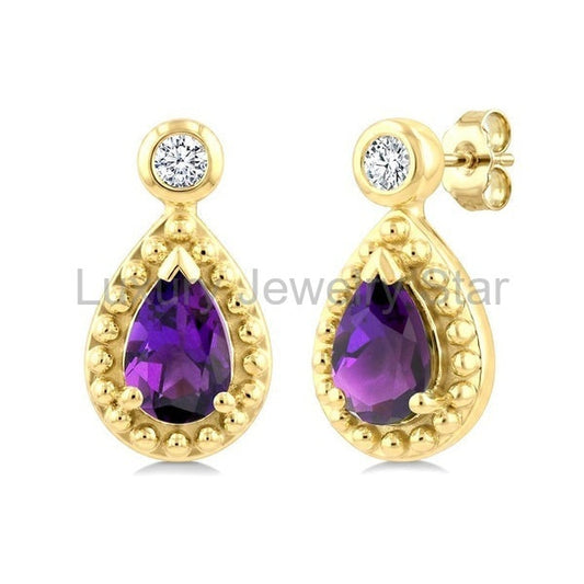 Bead Bijoux Pear Shape Gemstone & Diamond Earrings
