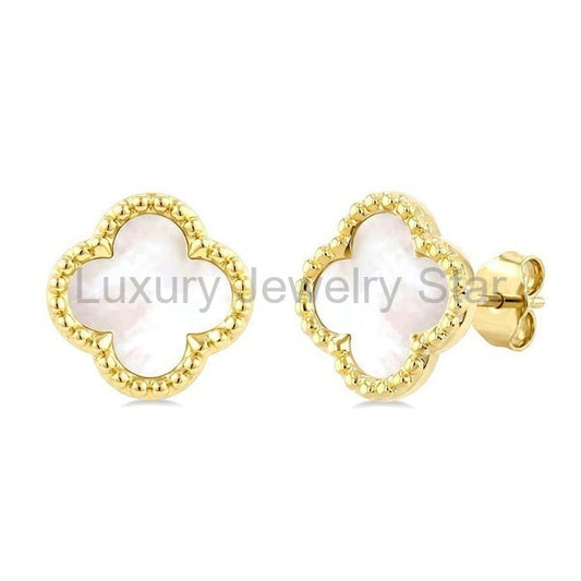 Bead Clover Mother Of Pearl Earrings