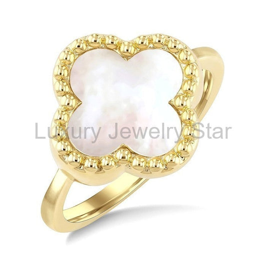 Bead Clover Mother Of Pearl Ring