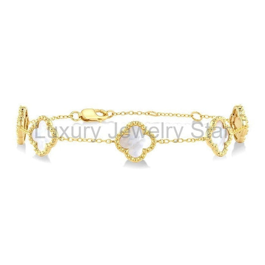 Bead Clover Mother Of Pearl Station Chain Bracelet