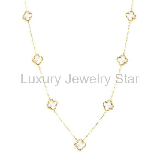 Bead Clover Mother Of Pearl Station Necklace