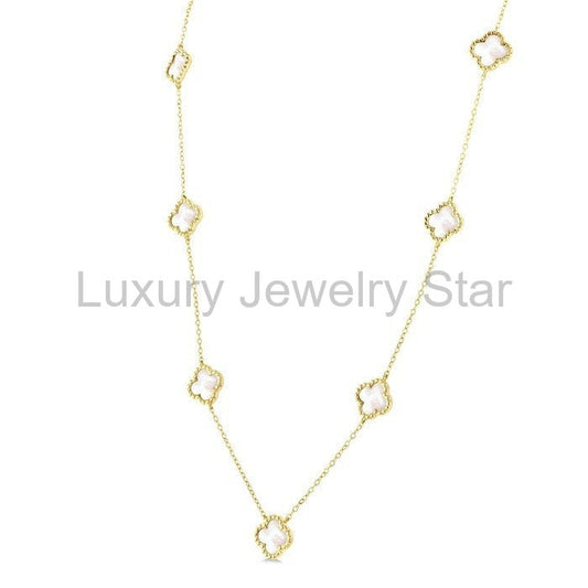 Bead Clover Mother Of Pearl Station Necklace - image 2