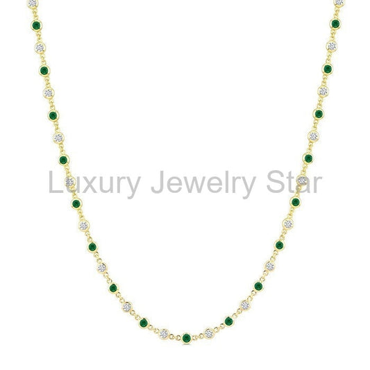 Bezel Alternate Gemstone & Diamond Necklace