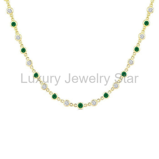 Bezel Alternate Gemstone & Diamond Necklace - image 2