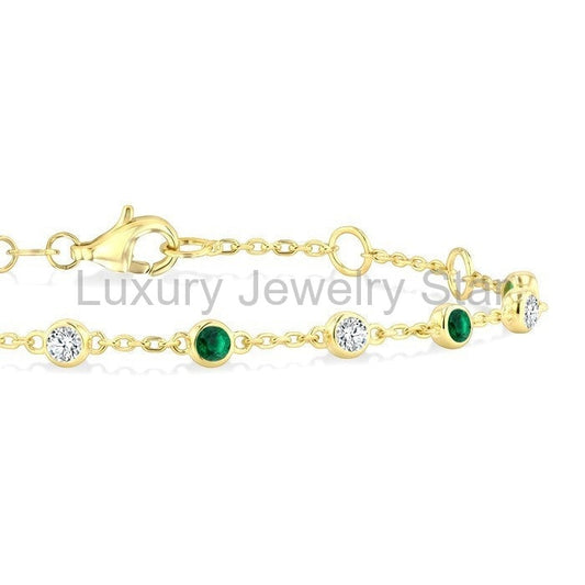 Bezel Gemstone & Diamond Station Chain Bracelet