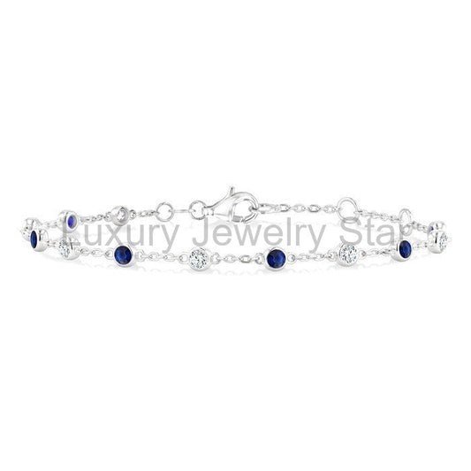 Bezel Gemstone & Diamond Station Chain Bracelet