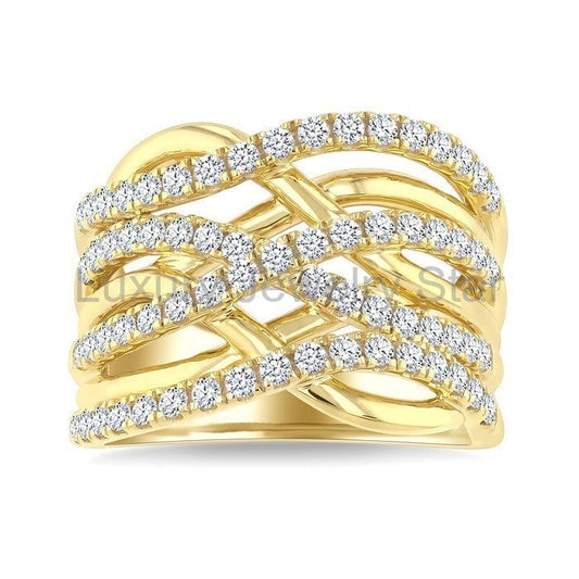 Bold Criss Cross Diamond Fashion Wide Band