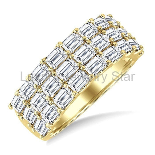Bold Emerald Shape 3 Row Diamond Band
