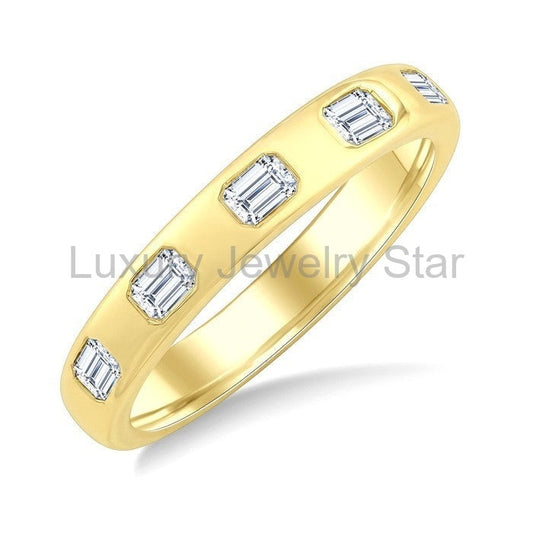 Bold Emerald Shape 5 Stone Bezel Set Diamond Band