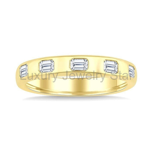 Bold Emerald Shape 5 Stone Bezel Set Diamond Band - image 2