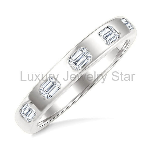 Bold Emerald Shape 5 Stone Bezel Set Diamond Band