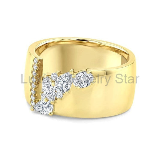 Bold Mixed Shape Diamond Fashion Open Wide Band