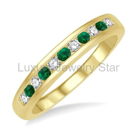 Channel Set Alternate Gemstone & Diamond Wedding Band